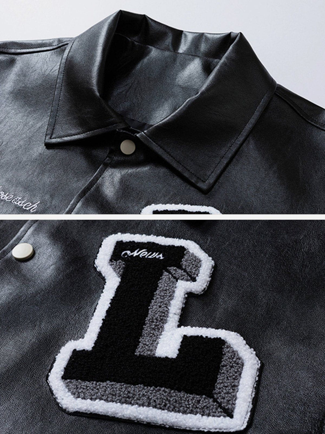 Lacezy - Patchwork Flocking Letter PU Jacket- Streetwear Fashion - lacezy.com