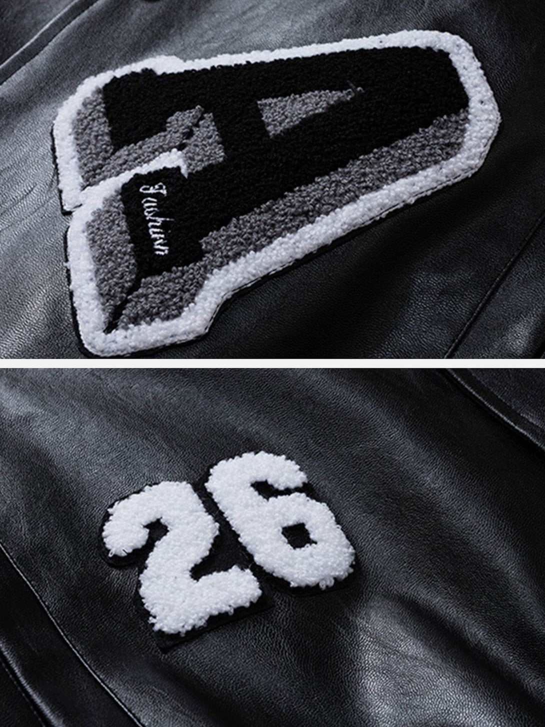 Lacezy - Patchwork Flocking Letter PU Jacket- Streetwear Fashion - lacezy.com