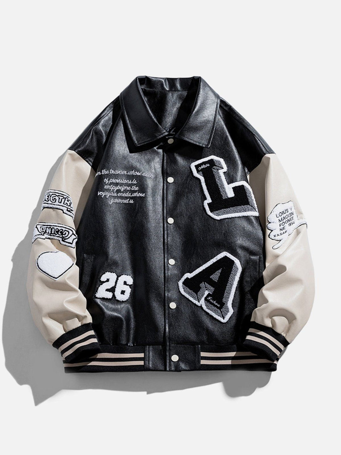 Lacezy - Patchwork Flocking Letter PU Jacket- Streetwear Fashion - lacezy.com