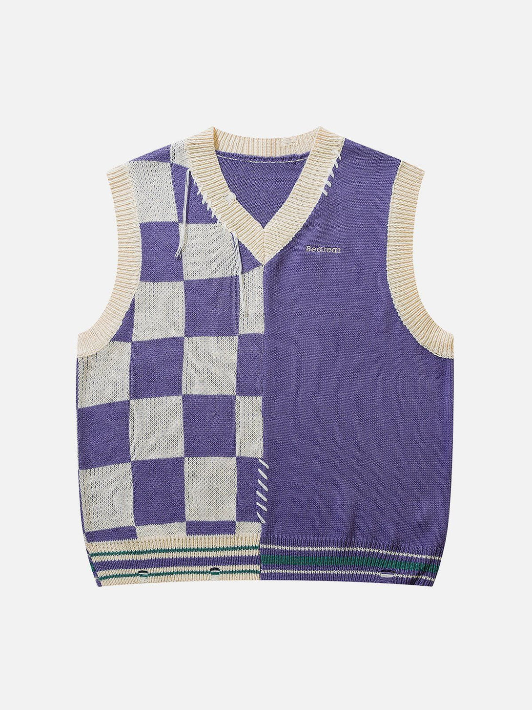 Lacezy - Patchwork Plaid Sweater Vest- Streetwear Fashion - lacezy.com