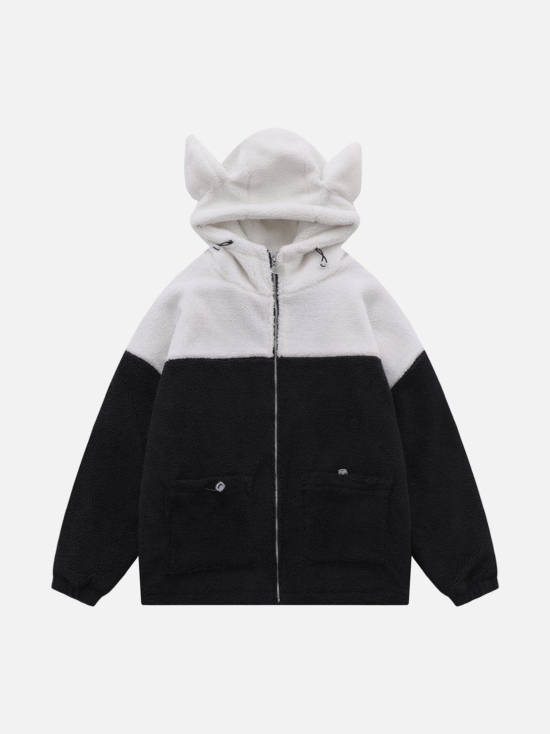 Lacezy - Patchwork Pointed Ears Sherpa Jacket- Streetwear Fashion - lacezy.com