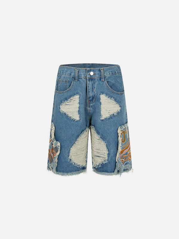 Lacezy - Pattern Embroidery Denim Shorts- Streetwear Fashion - lacezy.com