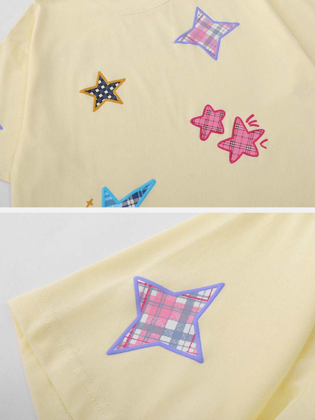 Lacezy - Plaid Applique Star Tee- Streetwear Fashion - lacezy.com