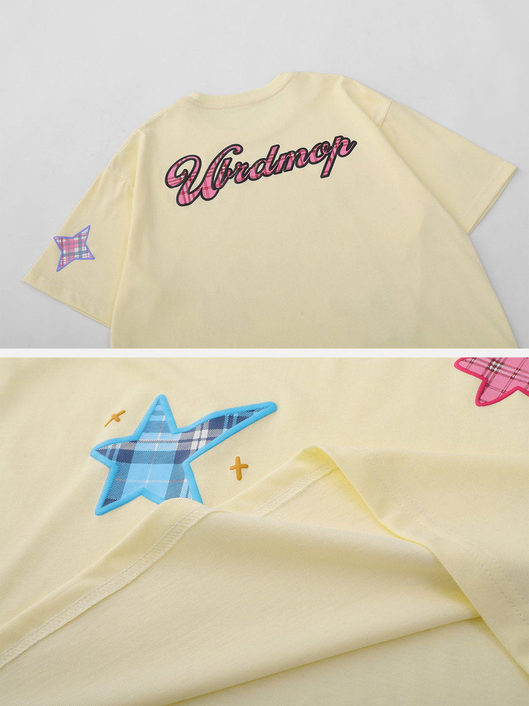 Lacezy - Plaid Applique Star Tee- Streetwear Fashion - lacezy.com