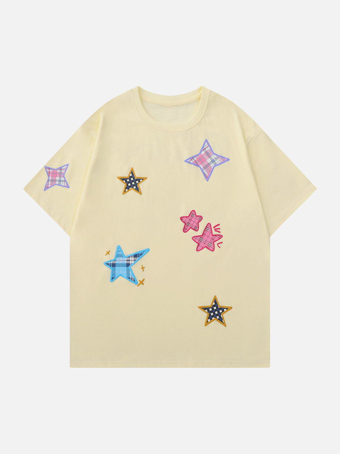 Lacezy - Plaid Applique Star Tee- Streetwear Fashion - lacezy.com