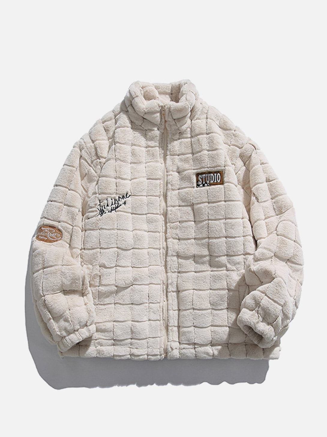 Lacezy - Plaid Embroidery Sherpa Winter Coat- Streetwear Fashion - lacezy.com