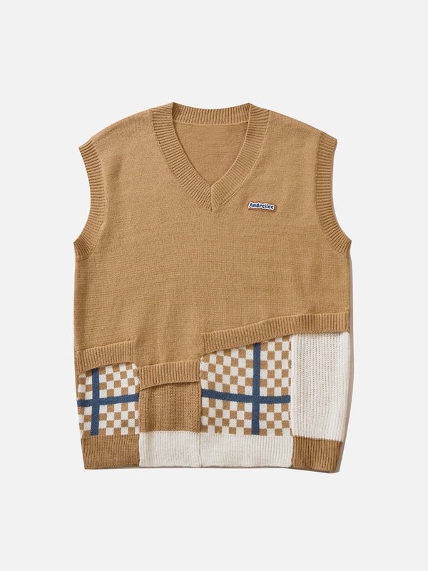 Lacezy - Plaid Patchwork Sweater Vest- Streetwear Fashion - lacezy.com