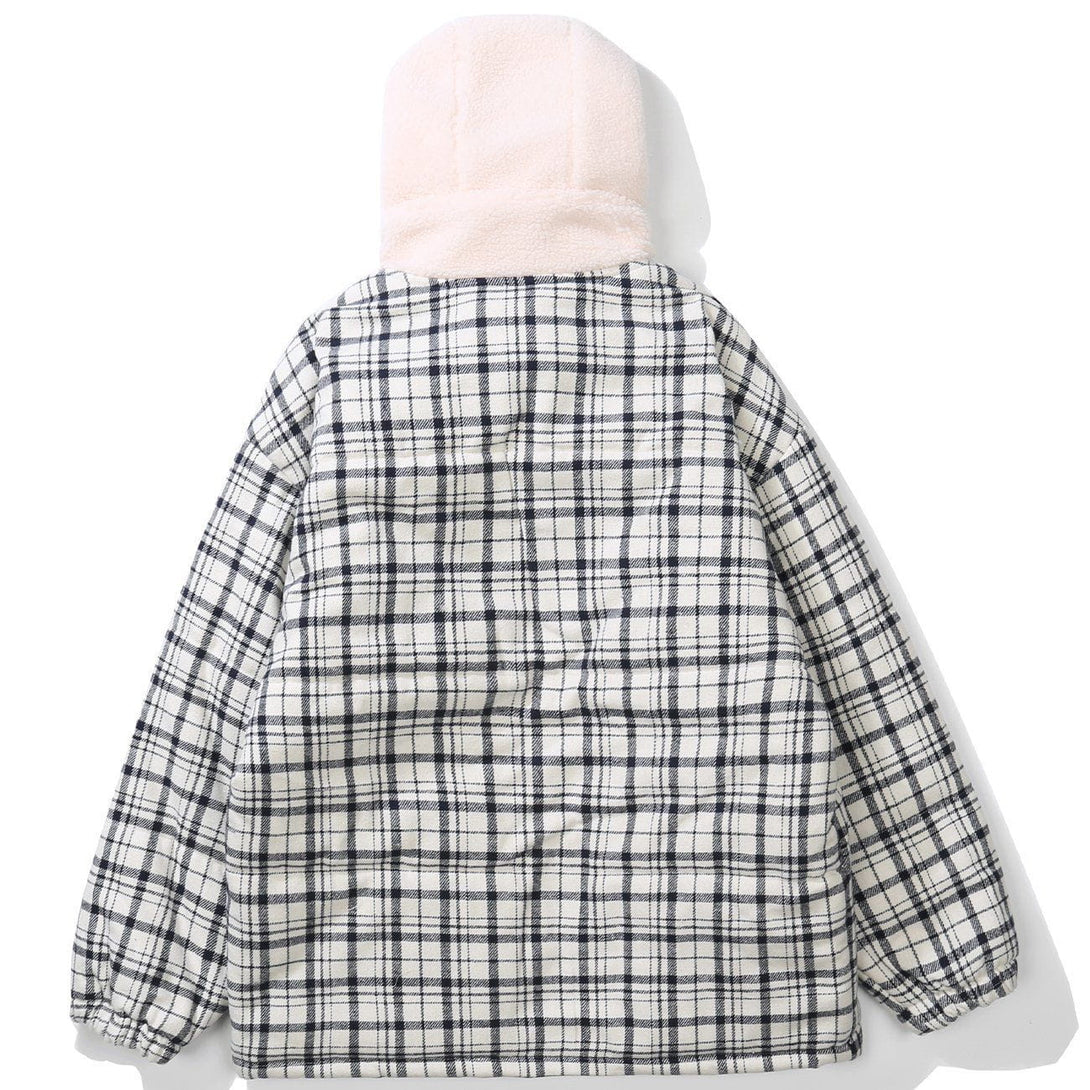 Lacezy - Plaid Patchwork Winter Coat- Streetwear Fashion - lacezy.com