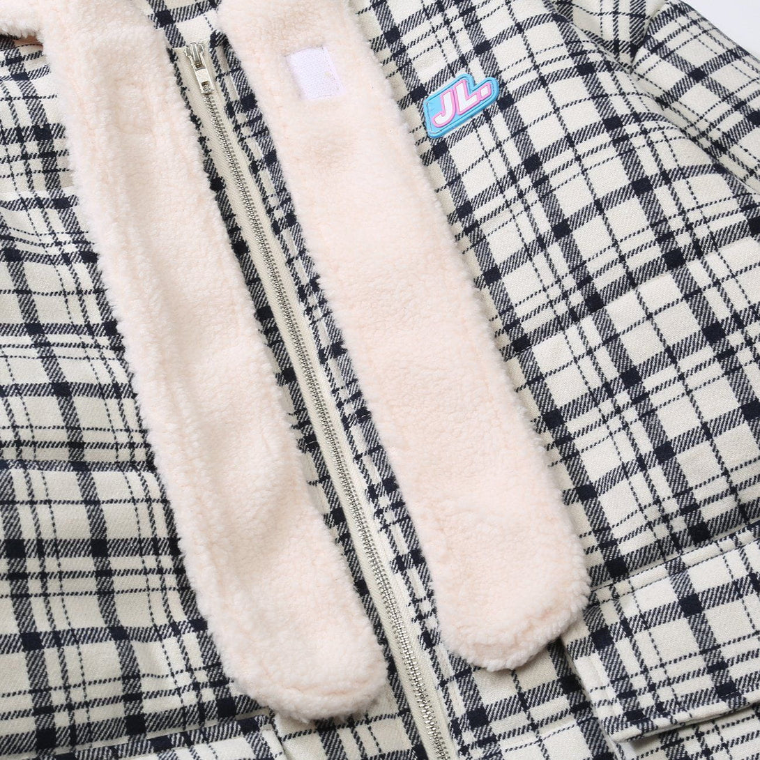 Lacezy - Plaid Patchwork Winter Coat- Streetwear Fashion - lacezy.com