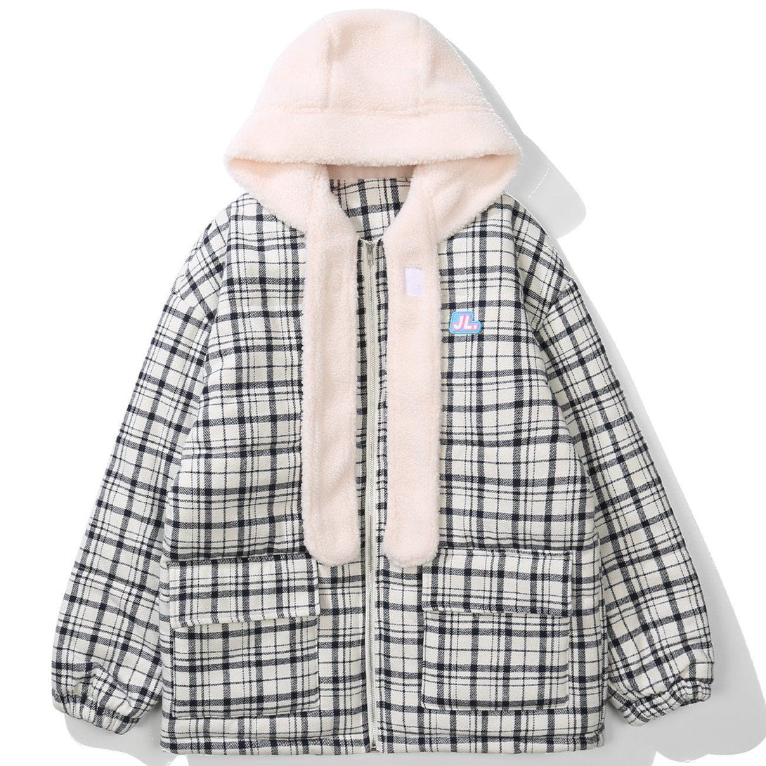 Lacezy - Plaid Patchwork Winter Coat- Streetwear Fashion - lacezy.com