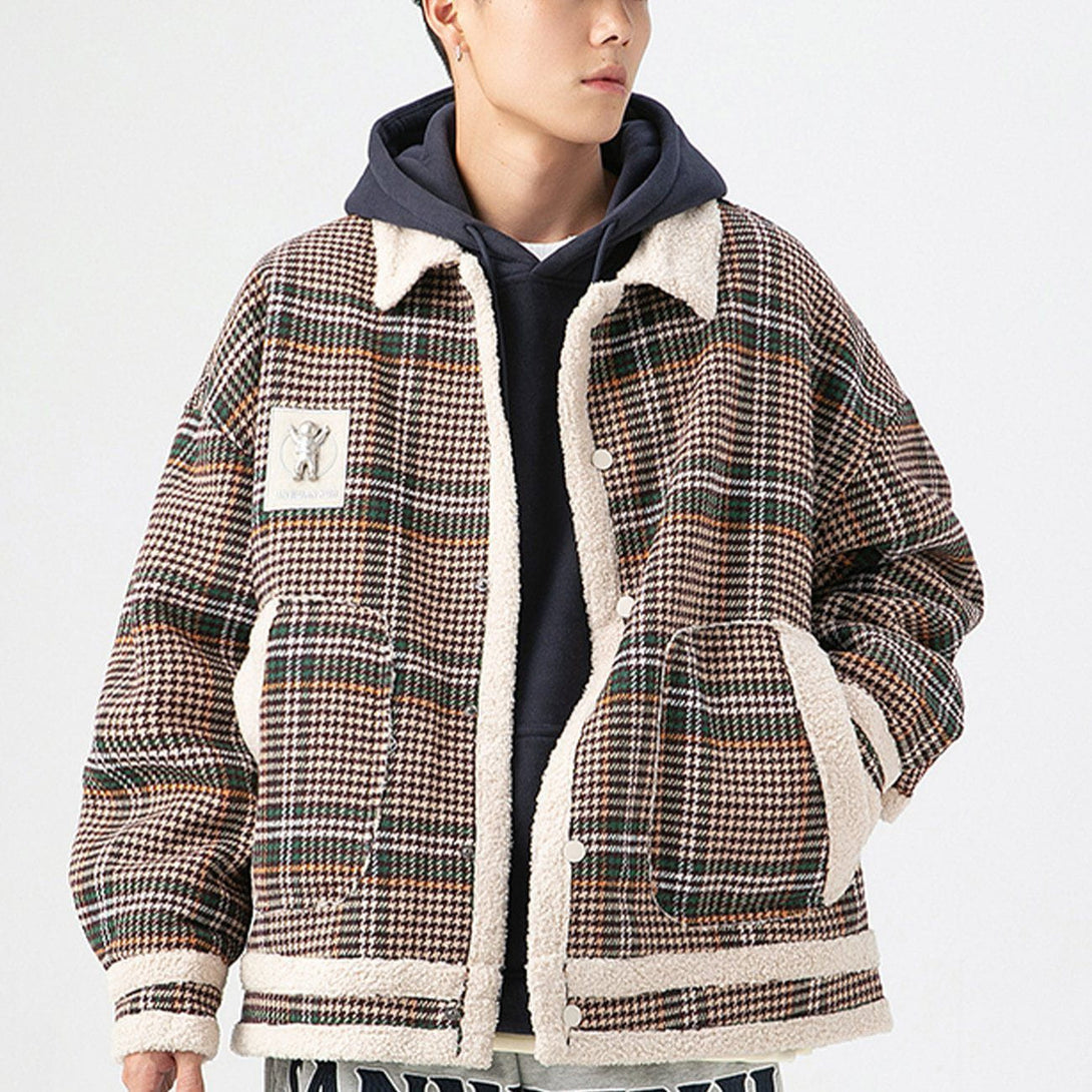 Lacezy - Plaid Sherpa Winter Coat- Streetwear Fashion - lacezy.com