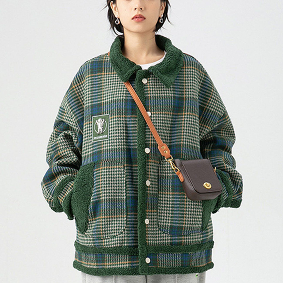 Lacezy - Plaid Sherpa Winter Coat- Streetwear Fashion - lacezy.com