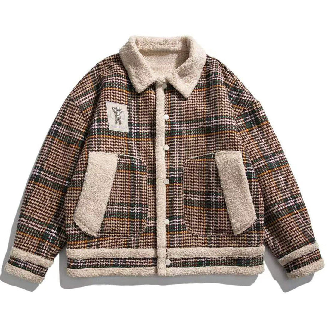 Lacezy - Plaid Sherpa Winter Coat- Streetwear Fashion - lacezy.com