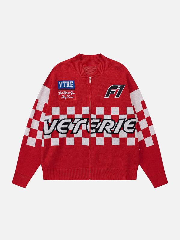 Lacezy - Plaid With Gloves Racing Cardigan- Streetwear Fashion - lacezy.com