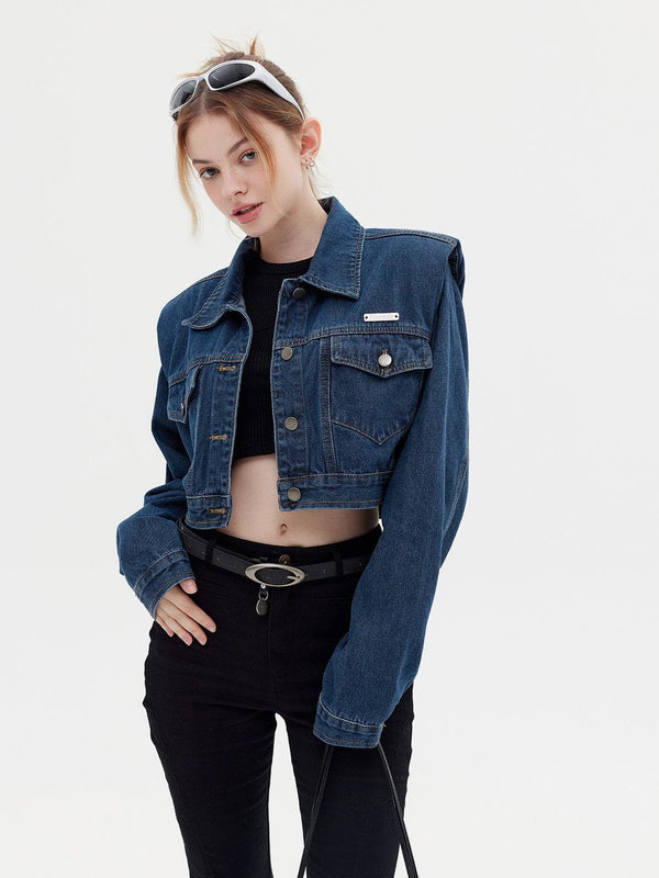 Lacezy - Pocket Decoration Crop Denim Jacket- Streetwear Fashion - lacezy.com