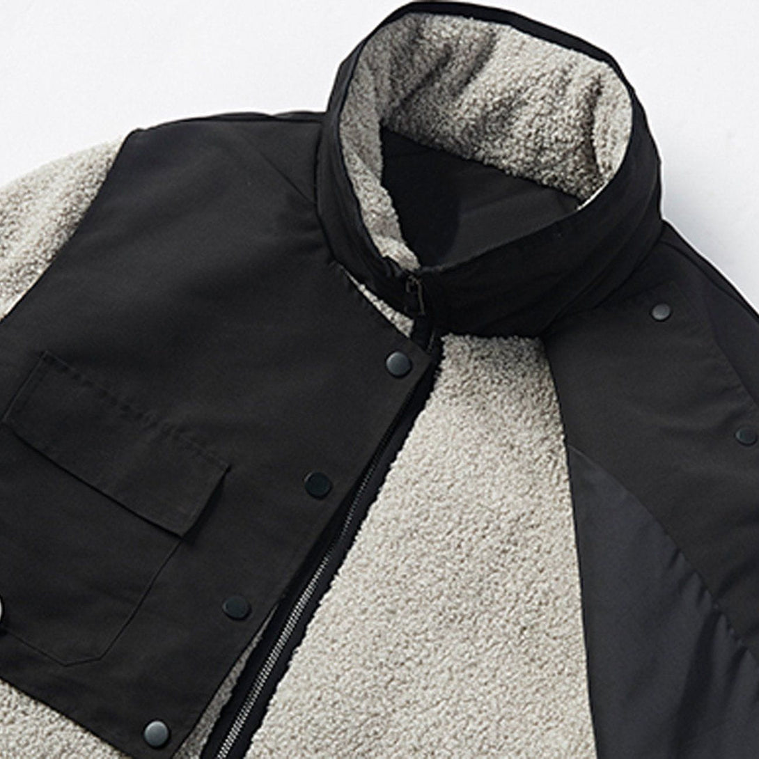 Lacezy - Pocket Splicing Sherpa Winter Coat- Streetwear Fashion - lacezy.com