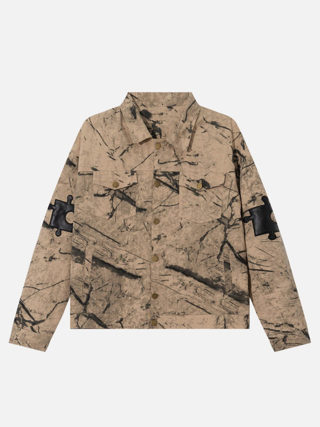 Lacezy - Puzzle Appliqué Distressed Jacket- Streetwear Fashion - lacezy.com