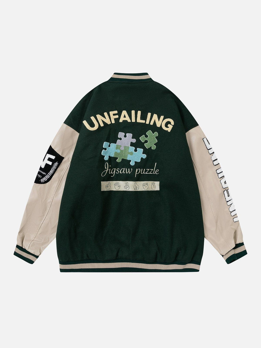 Lacezy - Puzzle Flocking Print Varsity Jacket- Streetwear Fashion - lacezy.com