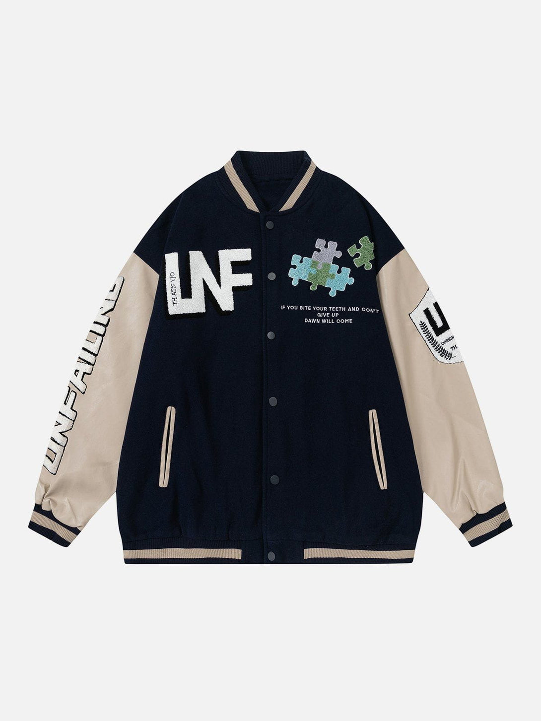 Lacezy - Puzzle Flocking Print Varsity Jacket- Streetwear Fashion - lacezy.com