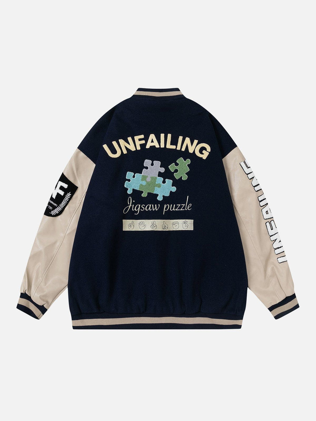 Lacezy - Puzzle Flocking Print Varsity Jacket- Streetwear Fashion - lacezy.com