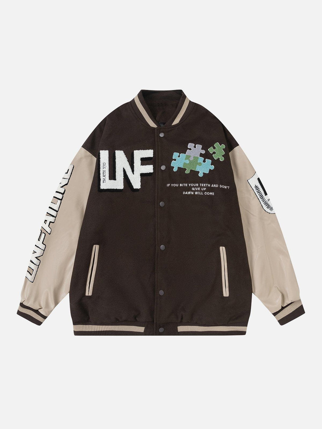 Lacezy - Puzzle Flocking Print Varsity Jacket- Streetwear Fashion - lacezy.com