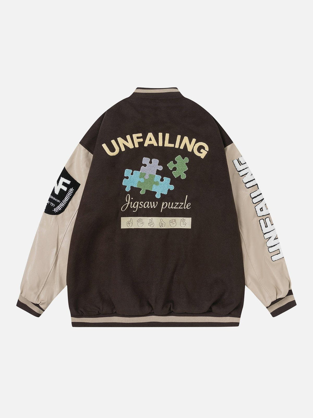 Lacezy - Puzzle Flocking Print Varsity Jacket- Streetwear Fashion - lacezy.com