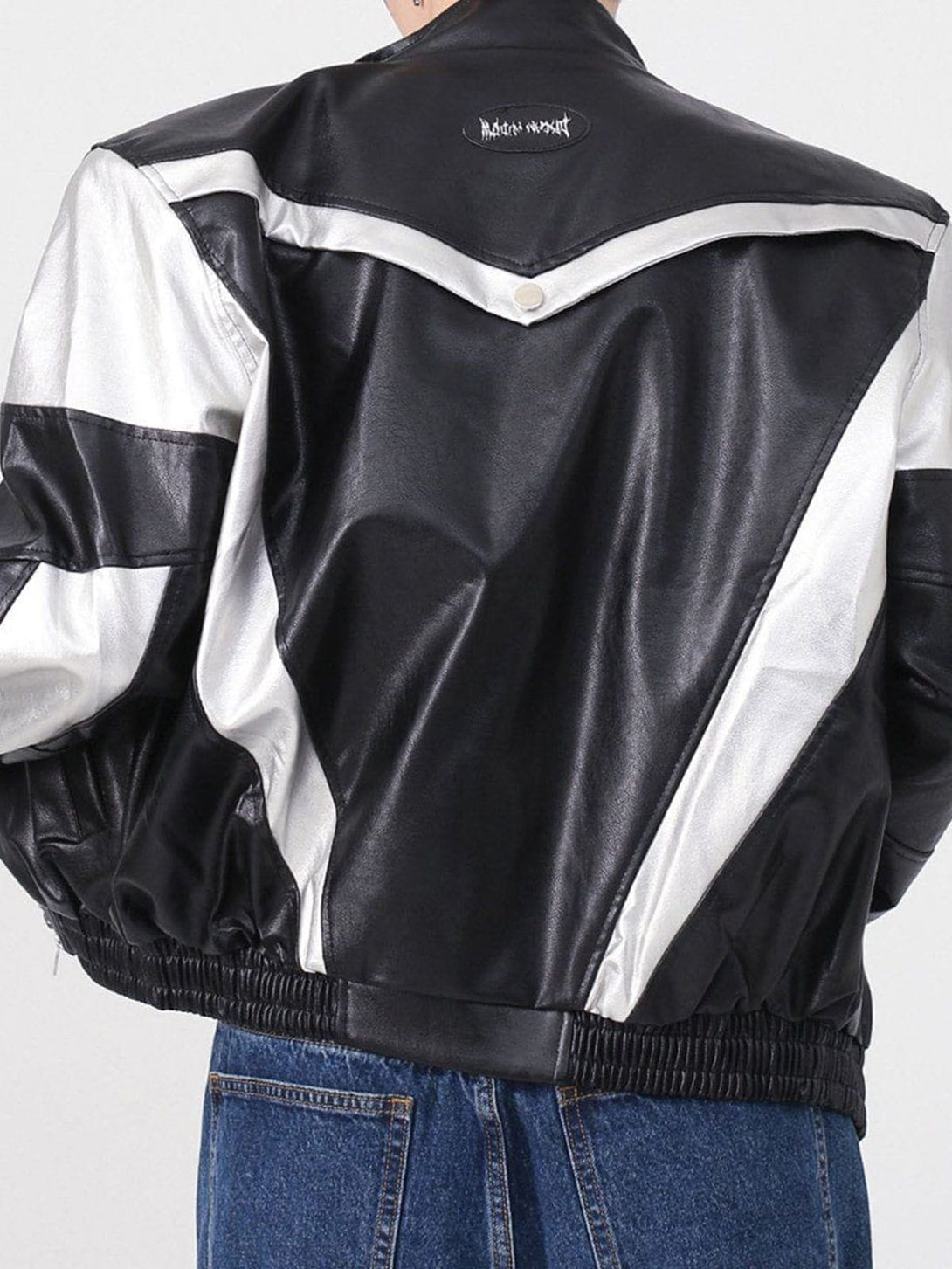 Lacezy - Racing Contrast Panel Lightning Leather Jacket- Streetwear Fashion - lacezy.com