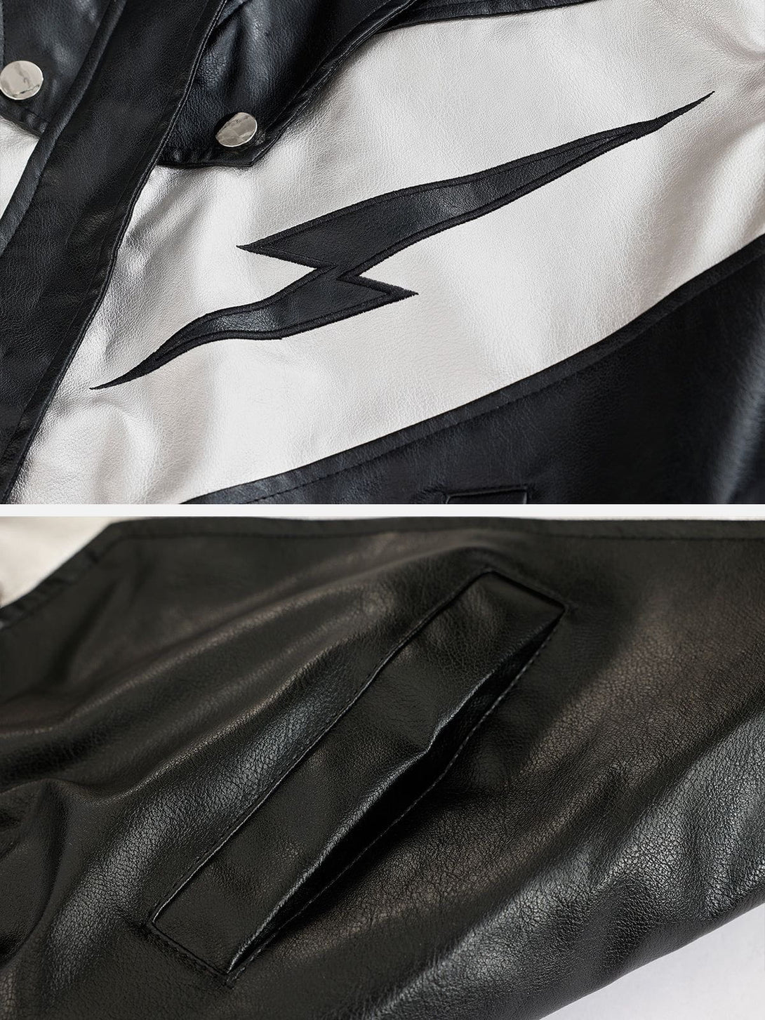 Lacezy - Racing Contrast Panel Lightning Leather Jacket- Streetwear Fashion - lacezy.com