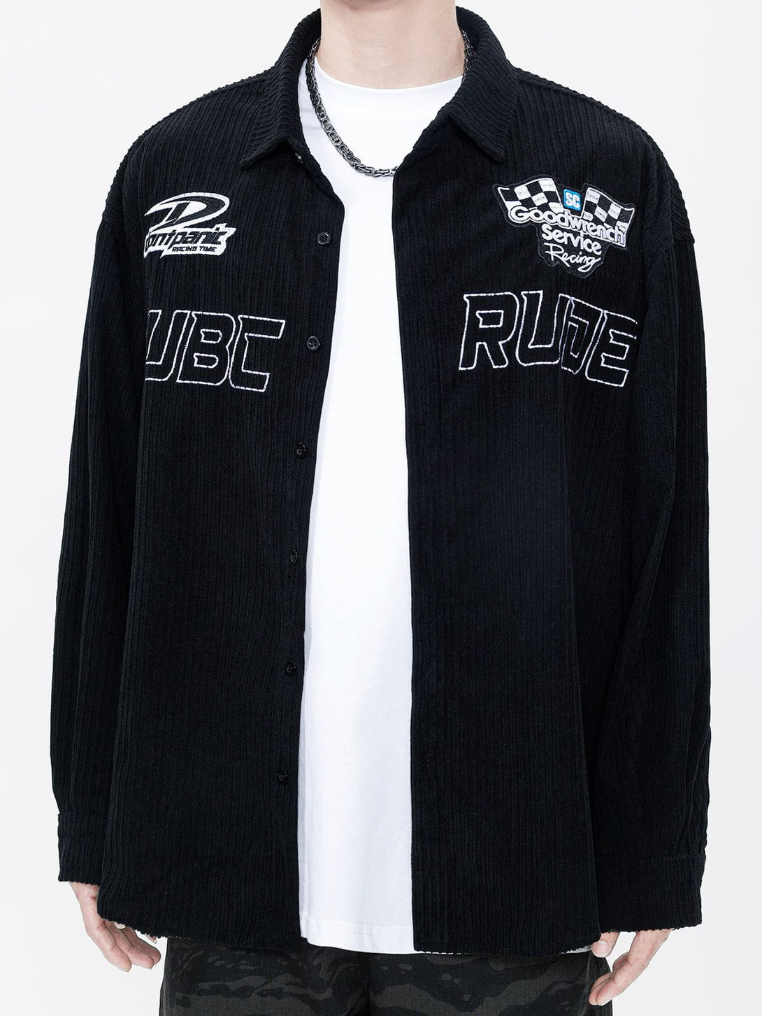 Lacezy - Racing Embroidered Corduroy Shacket- Streetwear Fashion - lacezy.com