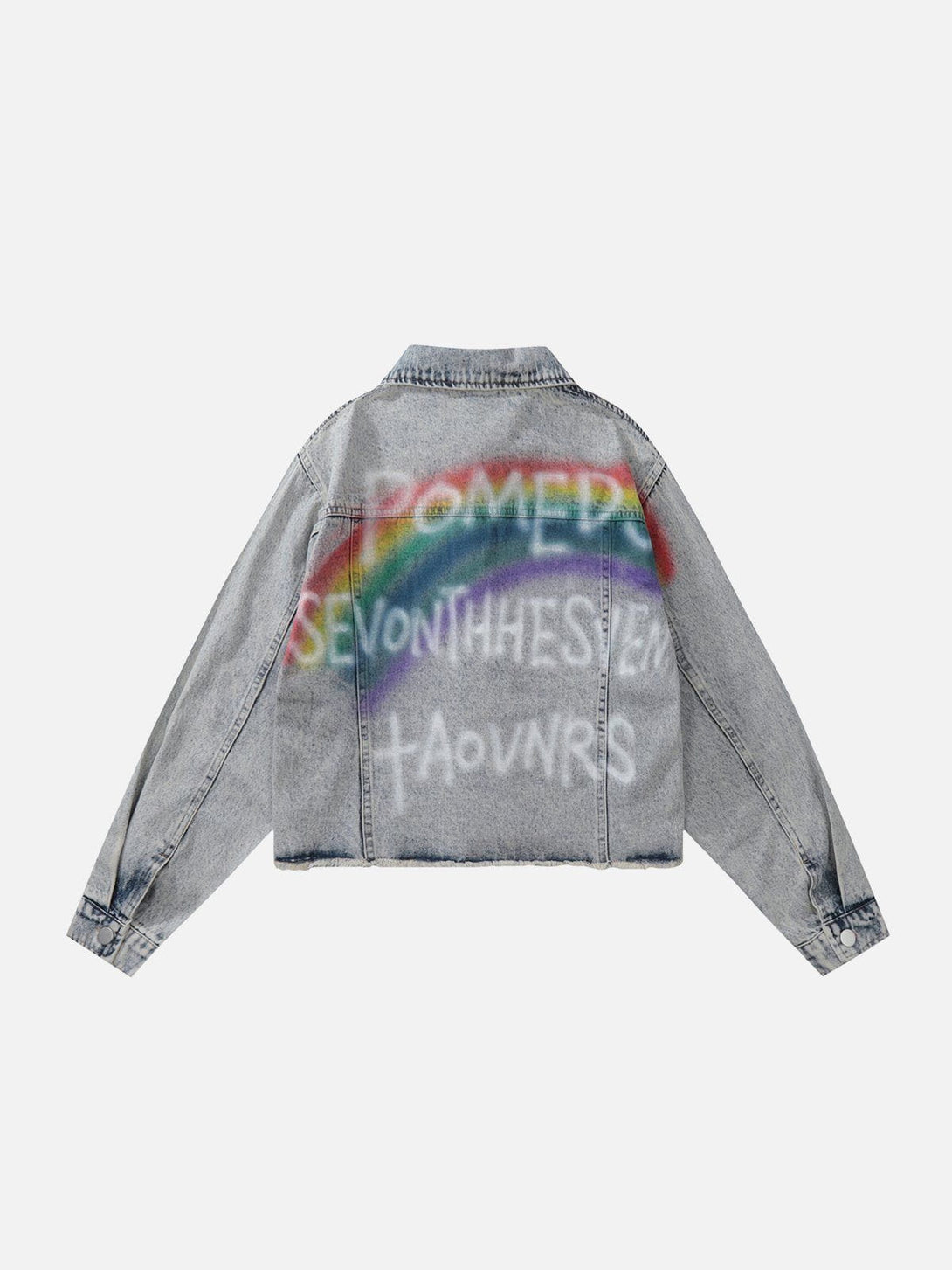 Lacezy - Rainbow Letter Print Denim Jacket- Streetwear Fashion - lacezy.com