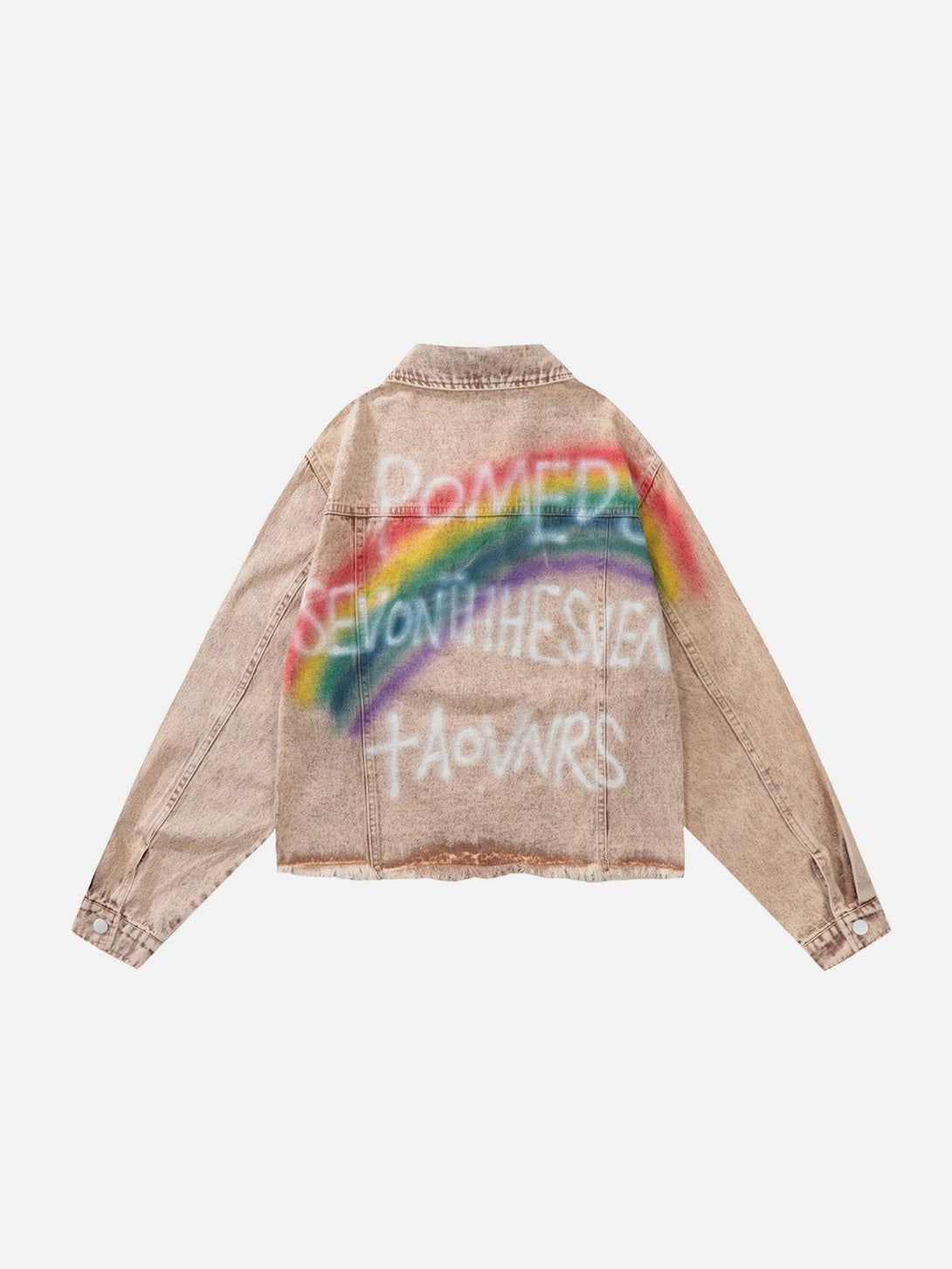 Lacezy - Rainbow Letter Print Denim Jacket- Streetwear Fashion - lacezy.com