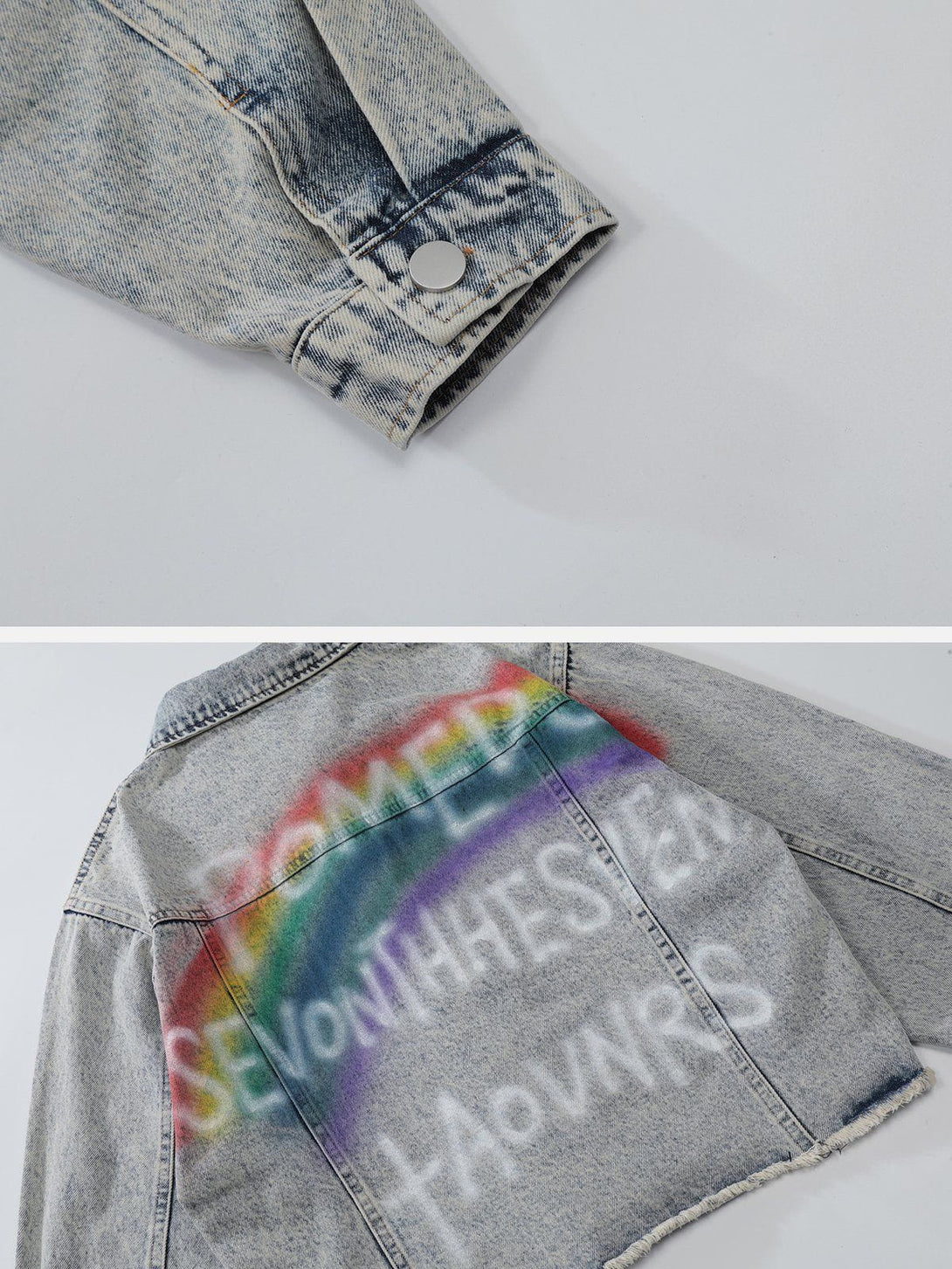 Lacezy - Rainbow Letter Print Denim Jacket- Streetwear Fashion - lacezy.com