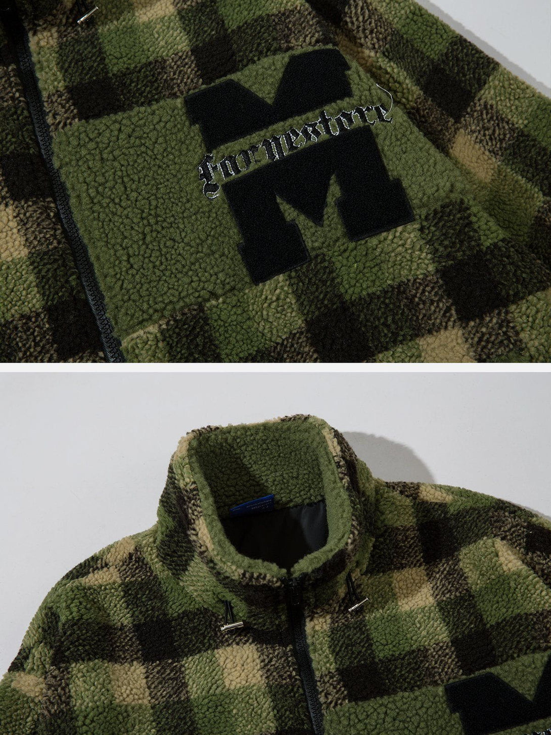 Lacezy - Retro Colorblock Plaid Sherpa Coat- Streetwear Fashion - lacezy.com