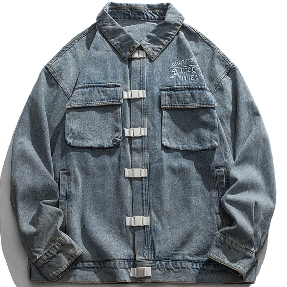 Lacezy - Retro Pocket Denim Jacket- Streetwear Fashion - lacezy.com