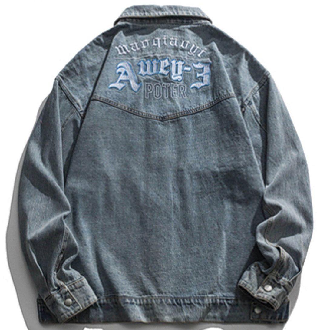 Lacezy - Retro Pocket Denim Jacket- Streetwear Fashion - lacezy.com