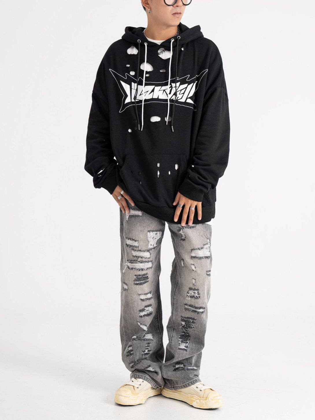 Lacezy - Ripped Alphabet Two Piece Hoodie- Streetwear Fashion - lacezy.com