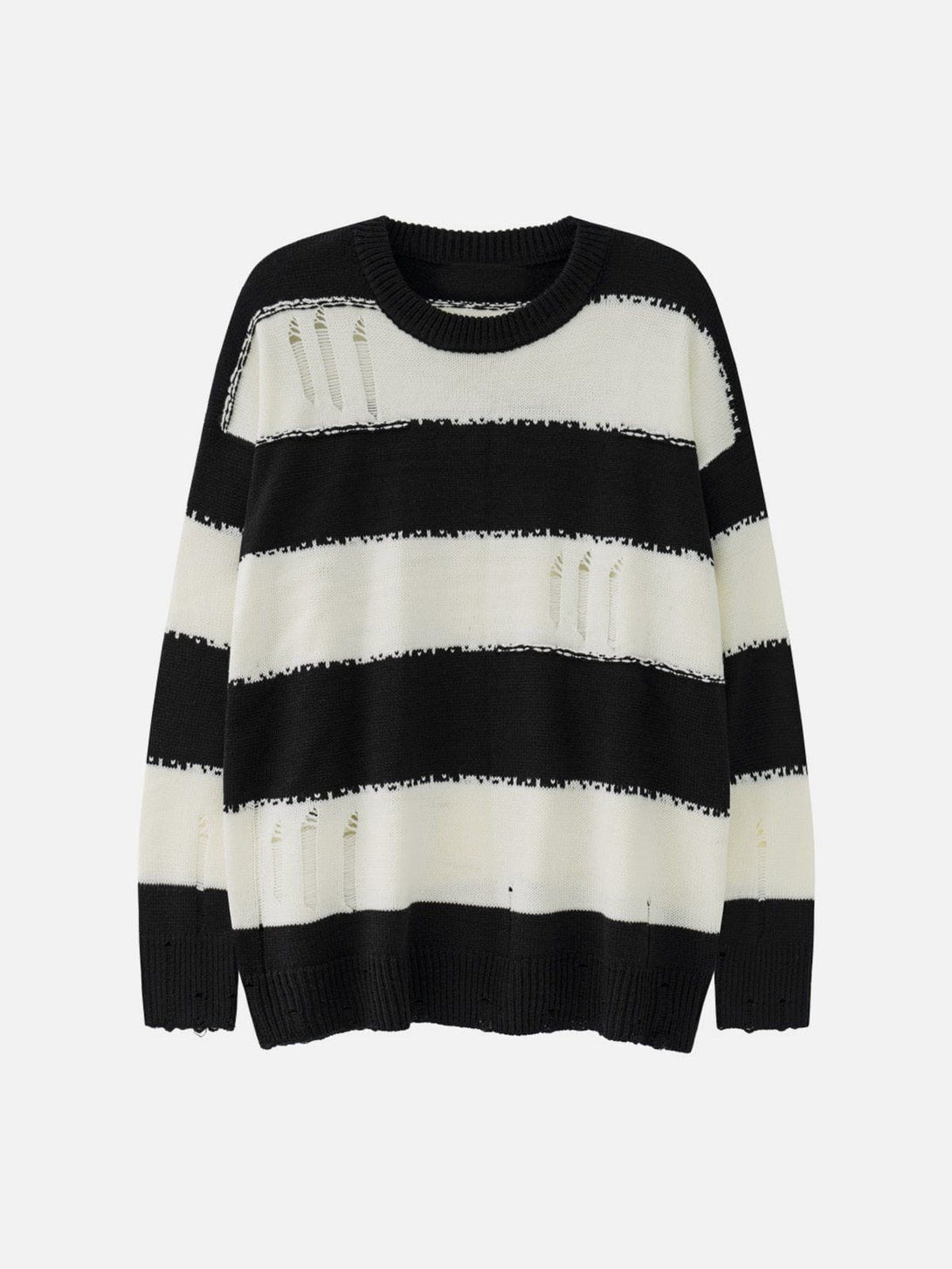 Lacezy - Ripped Stripes Jacquard Knit Sweater- Streetwear Fashion - lacezy.com