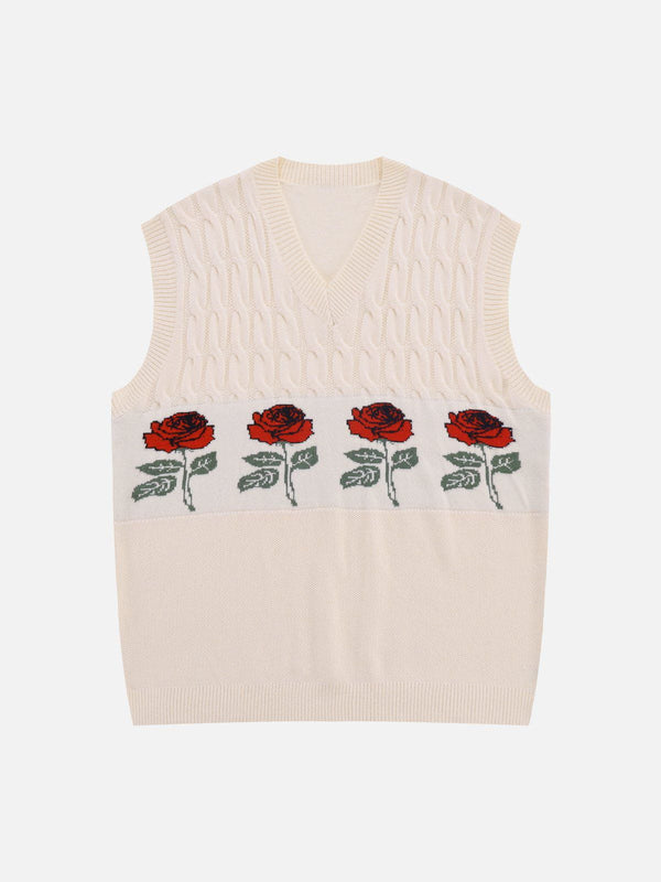 Lacezy - Rose Pattern Sweater Vest- Streetwear Fashion - lacezy.com