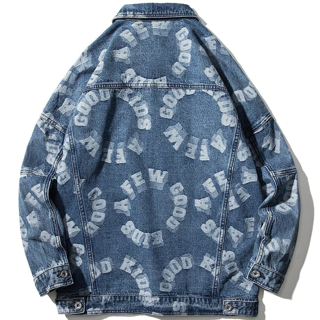 Lacezy - Round Letters Print Denim Jacket- Streetwear Fashion - lacezy.com