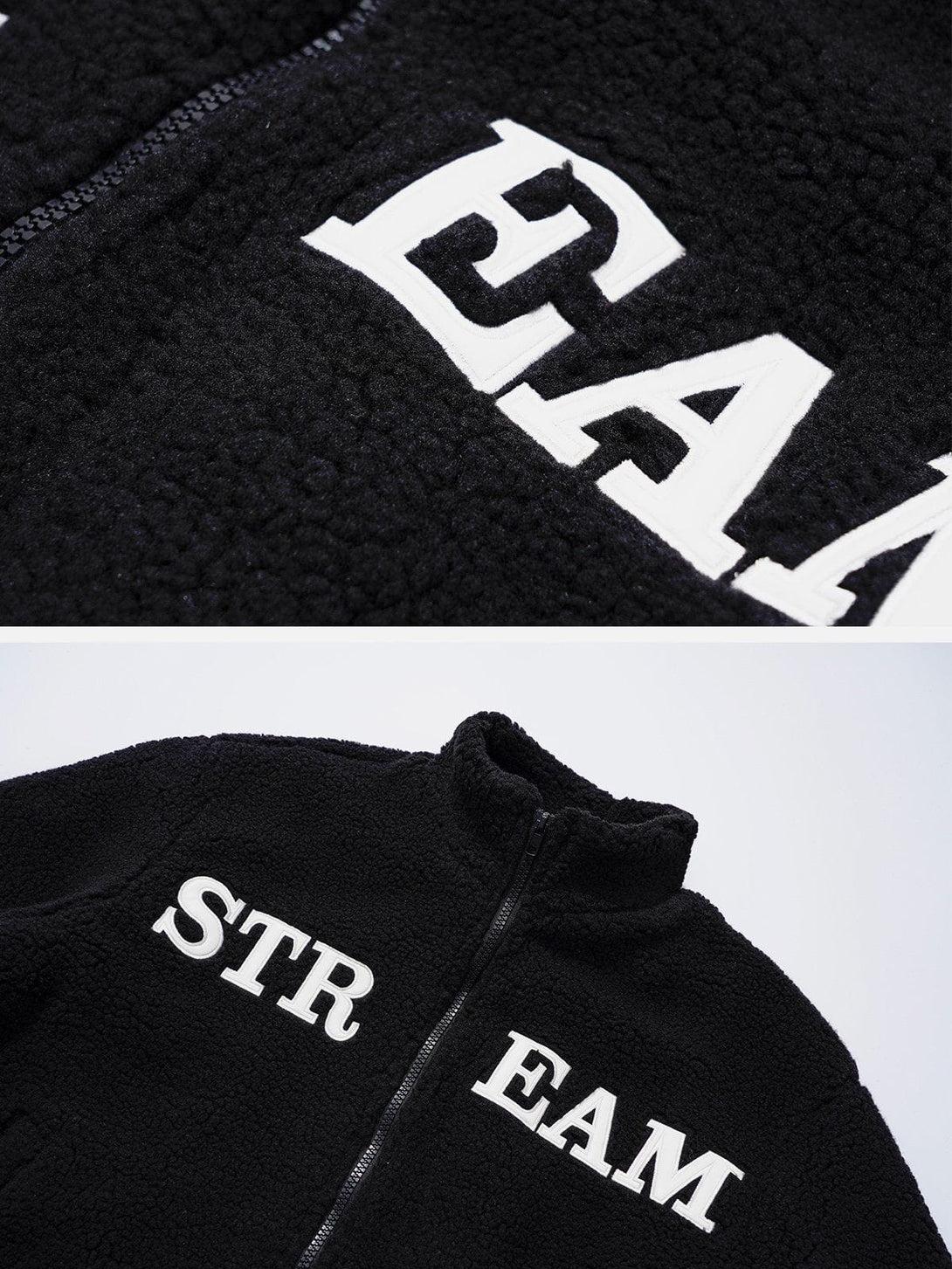 Lacezy - STREAM Embroidered Sherpa Jacket- Streetwear Fashion - lacezy.com