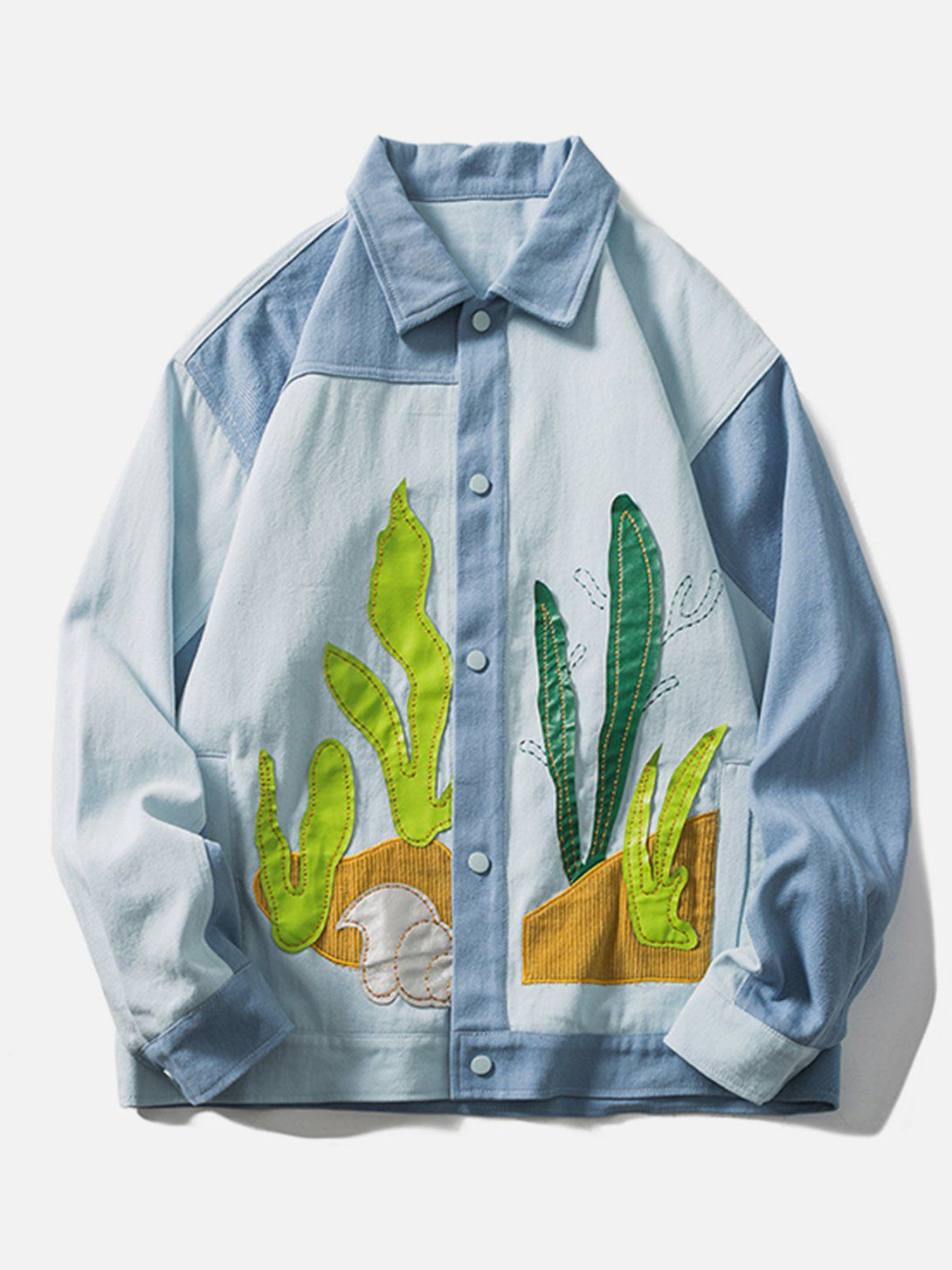 Lacezy - Seagrass Patch Retro Patchwork Jacket- Streetwear Fashion - lacezy.com