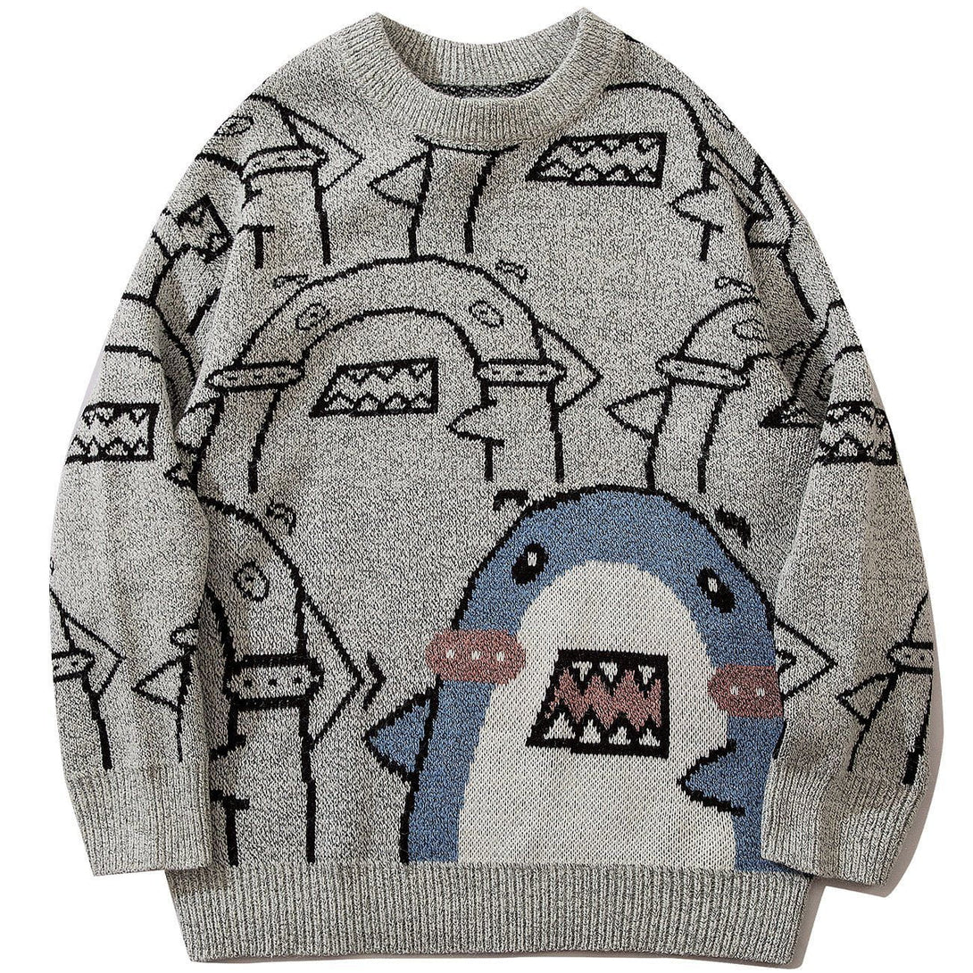 Lacezy - Shark Print Knit Sweater- Streetwear Fashion - lacezy.com