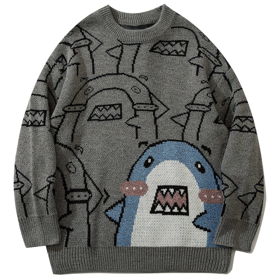 Lacezy - Shark Print Knit Sweater- Streetwear Fashion - lacezy.com