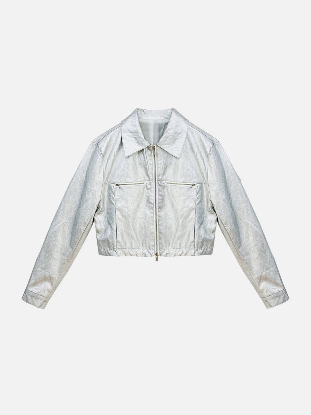 Lacezy - Shiny Silver Cropped Jacket- Streetwear Fashion - lacezy.com