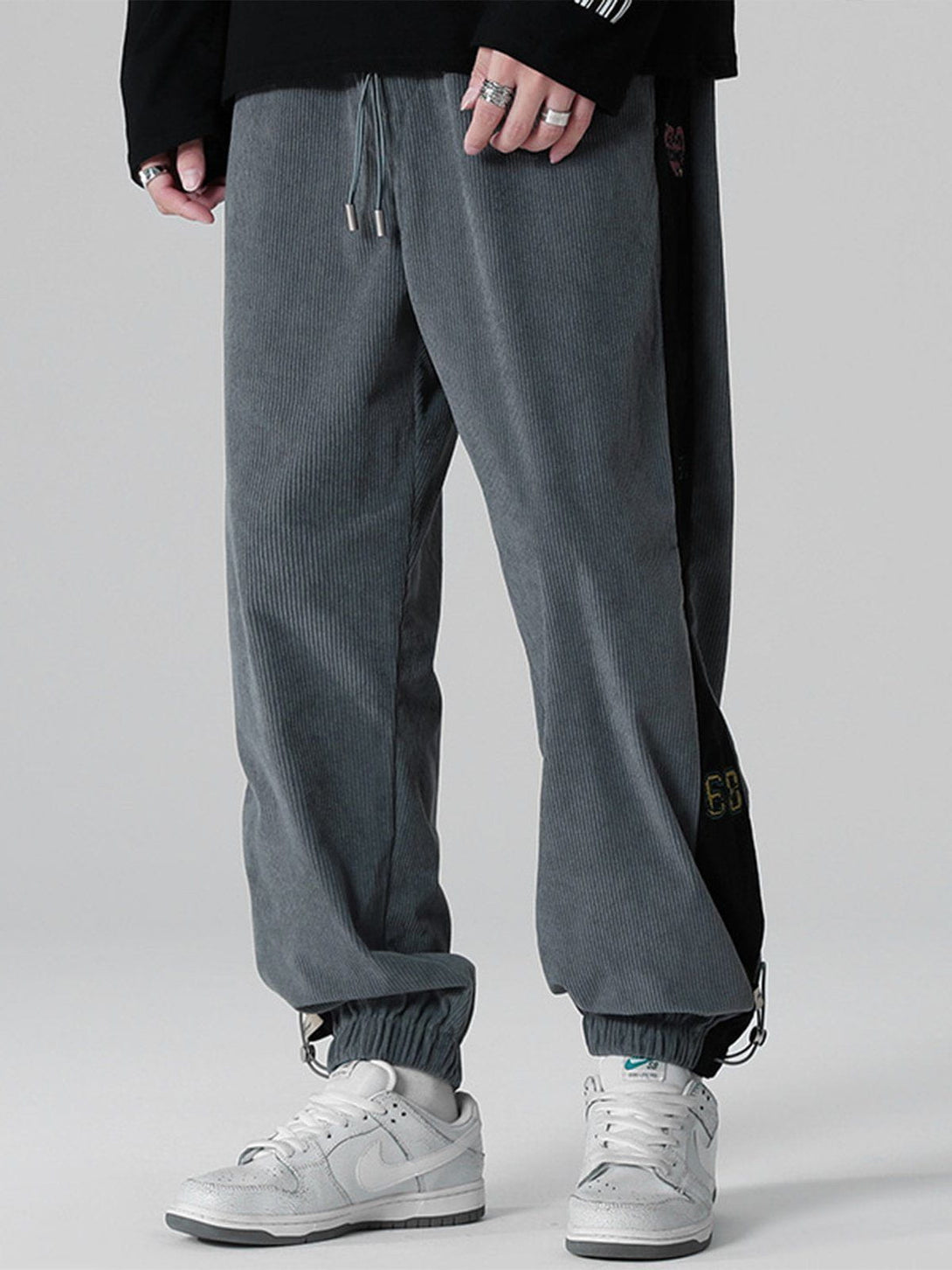 Lacezy - Side Embroidered Corduroy Trousers- Streetwear Fashion - lacezy.com