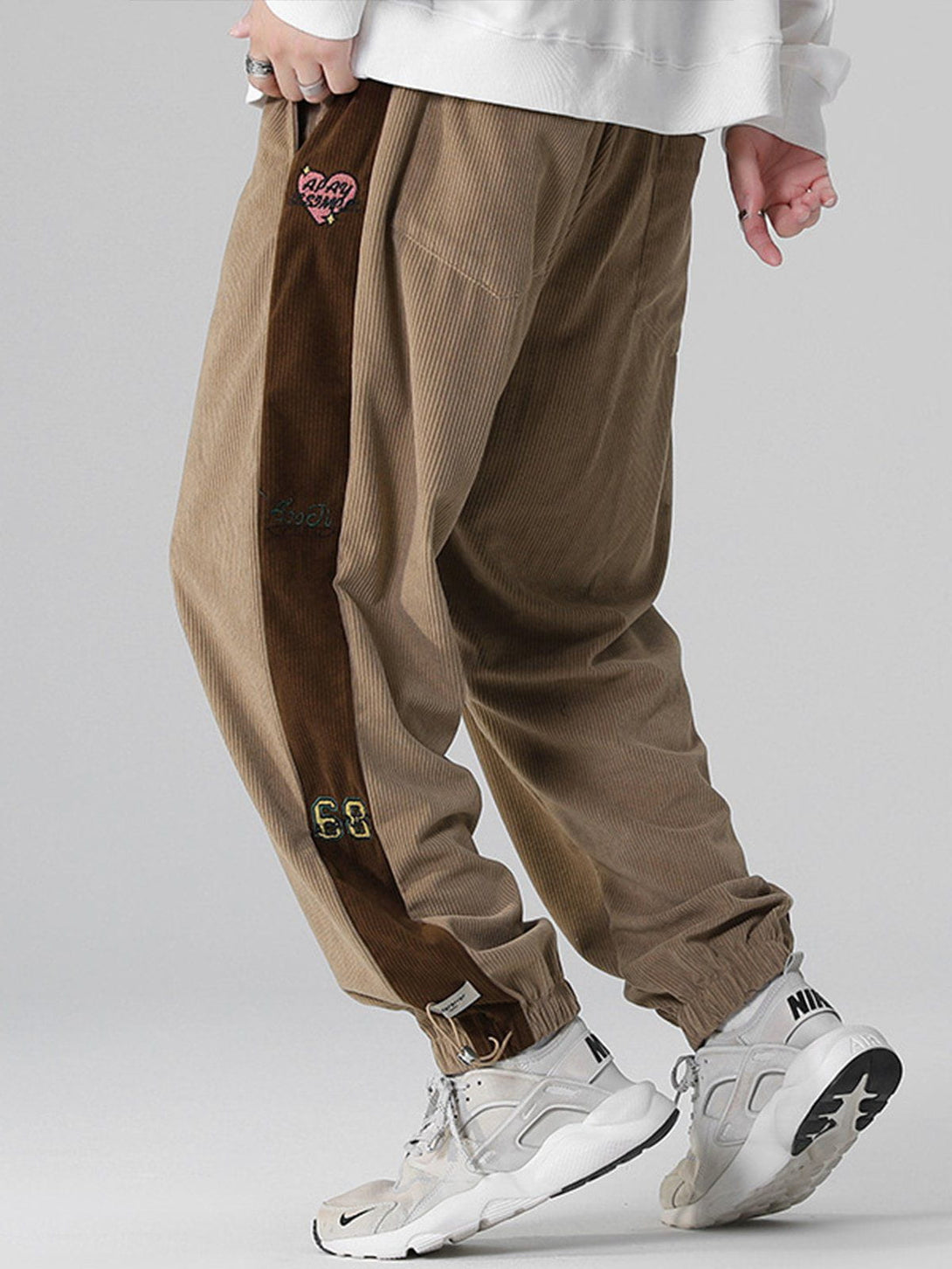 Lacezy - Side Embroidered Corduroy Trousers- Streetwear Fashion - lacezy.com