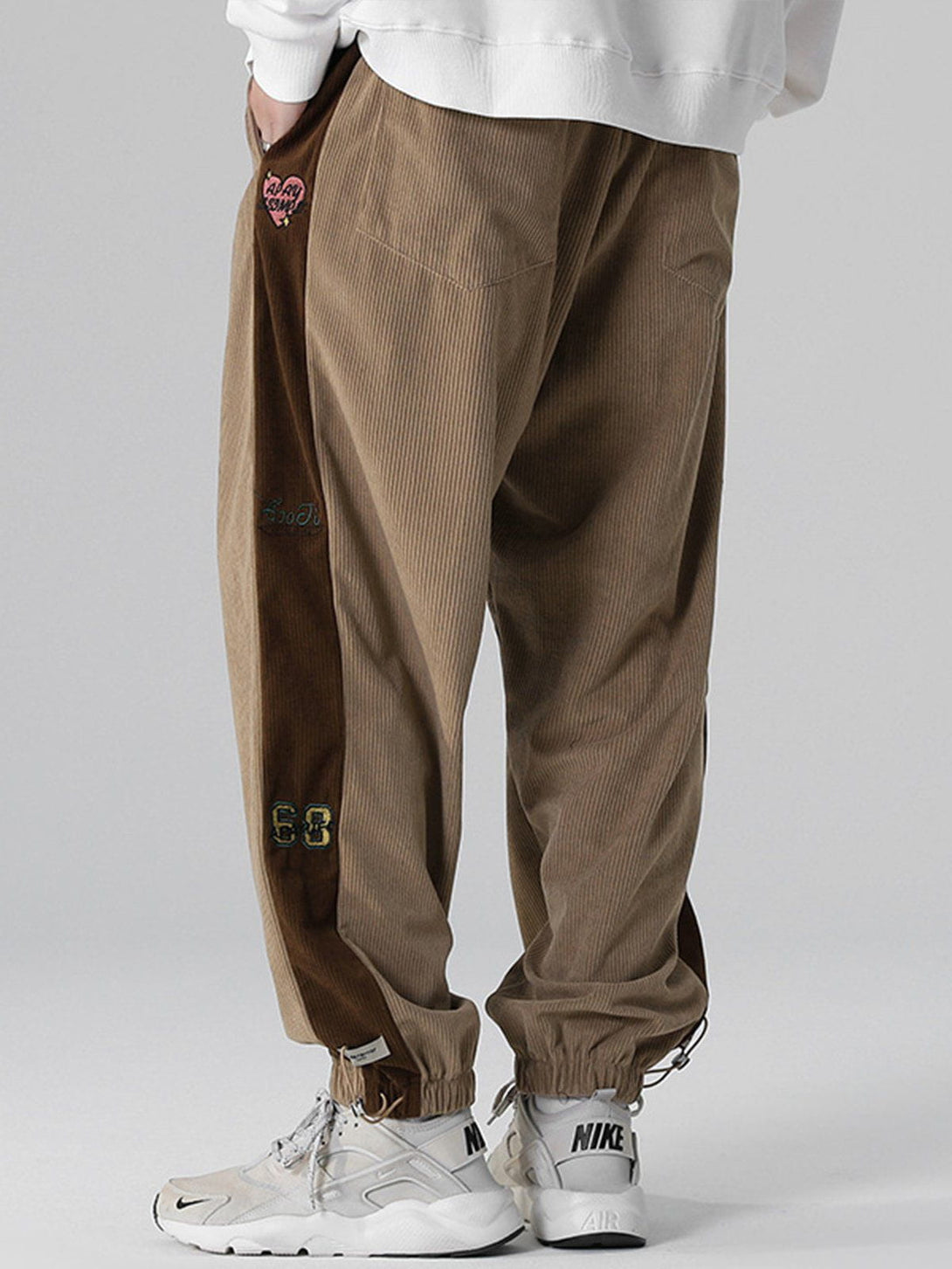 Lacezy - Side Embroidered Corduroy Trousers- Streetwear Fashion - lacezy.com