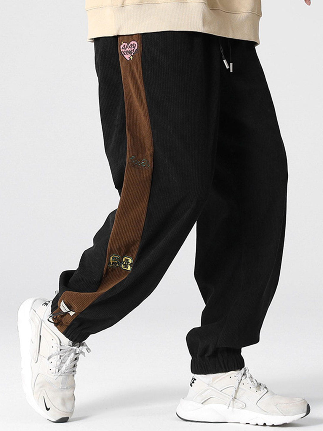 Lacezy - Side Embroidered Corduroy Trousers- Streetwear Fashion - lacezy.com