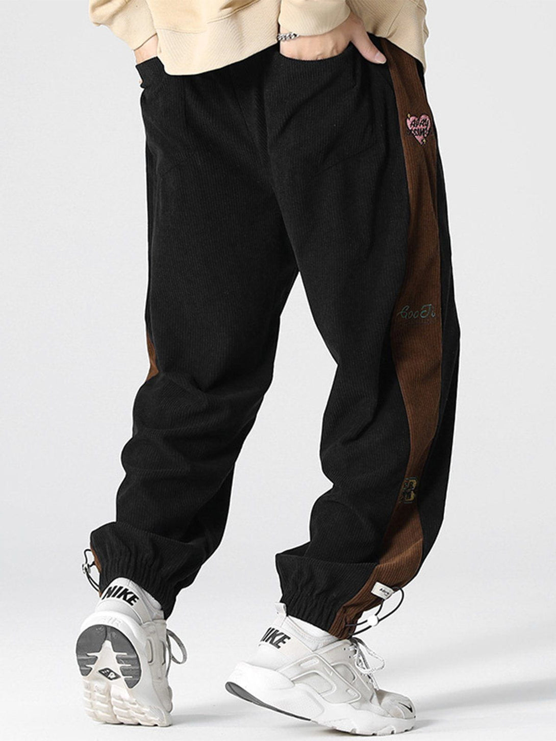 Lacezy - Side Embroidered Corduroy Trousers- Streetwear Fashion - lacezy.com