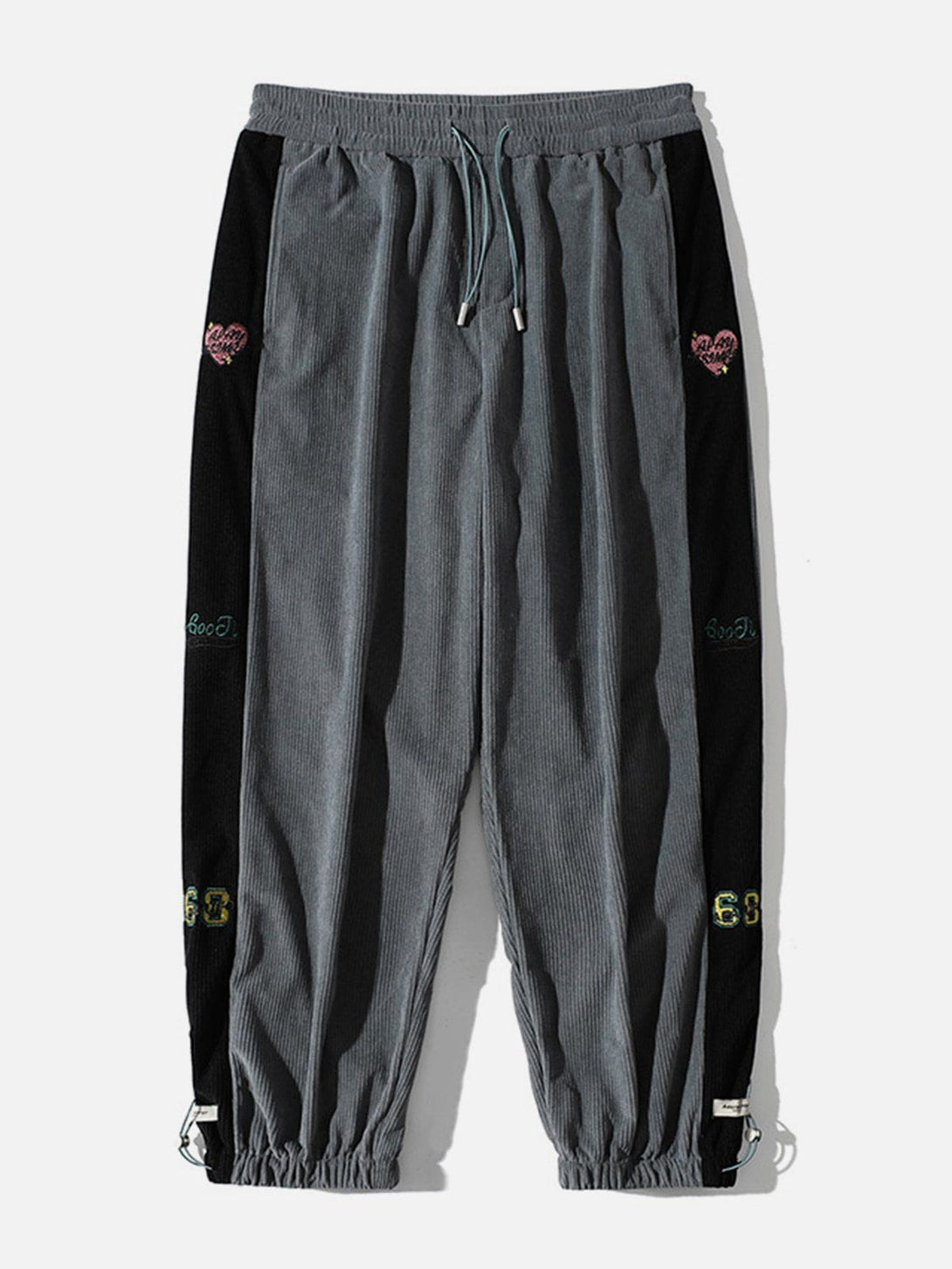 Lacezy - Side Embroidered Corduroy Trousers- Streetwear Fashion - lacezy.com